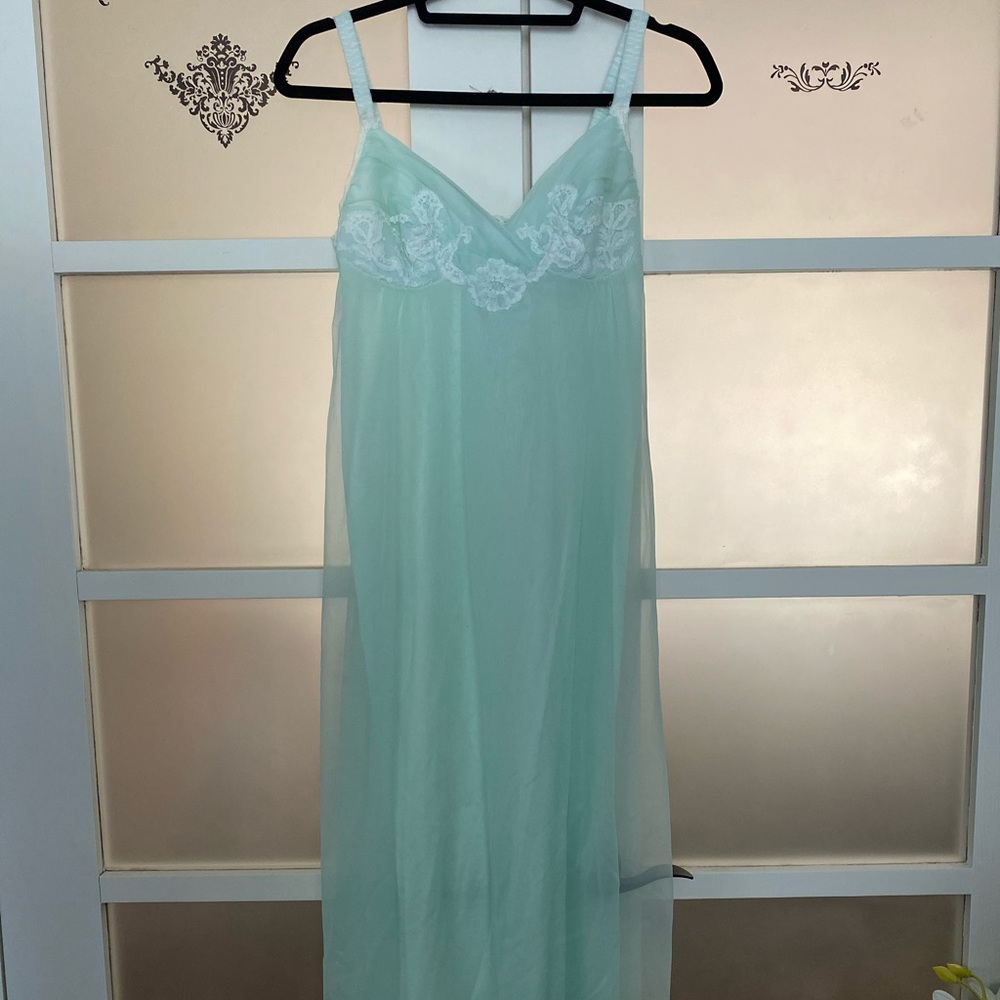 Vtg 50s 60s Green Hollywood Vassarette Nightgown